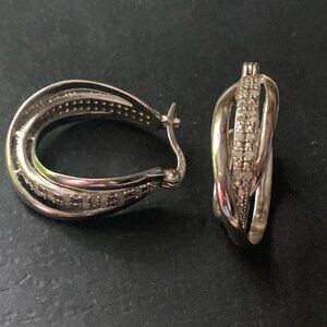 925 Sterling Silver Diamond Double Hoop Earrings